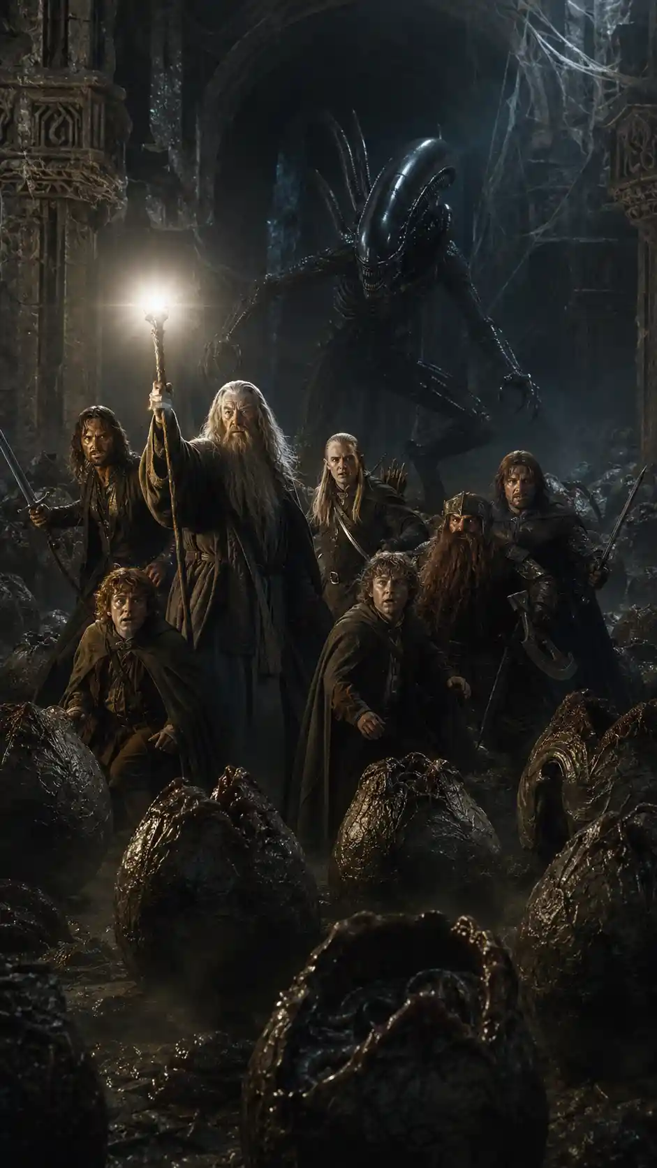 Gandalf reveals xenomorph eggs in the mines of Moria