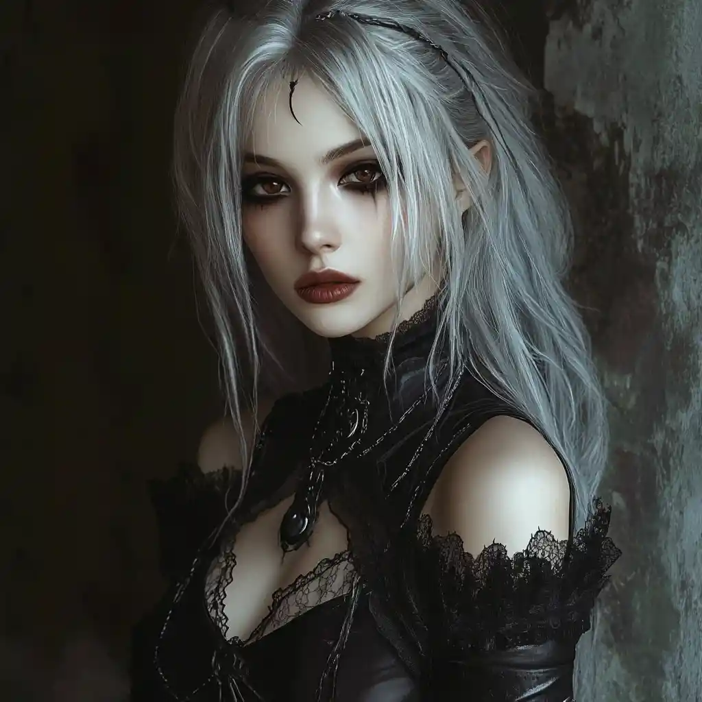Silberhaariger Gothic-Barde mit dunkelromantischem Make-up