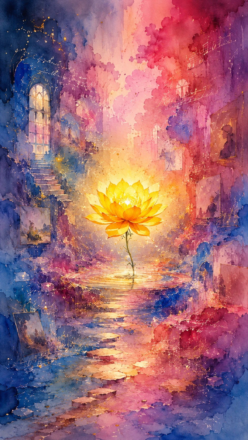 Sagrario interior surreal con una flor resplandeciente y jubilosa