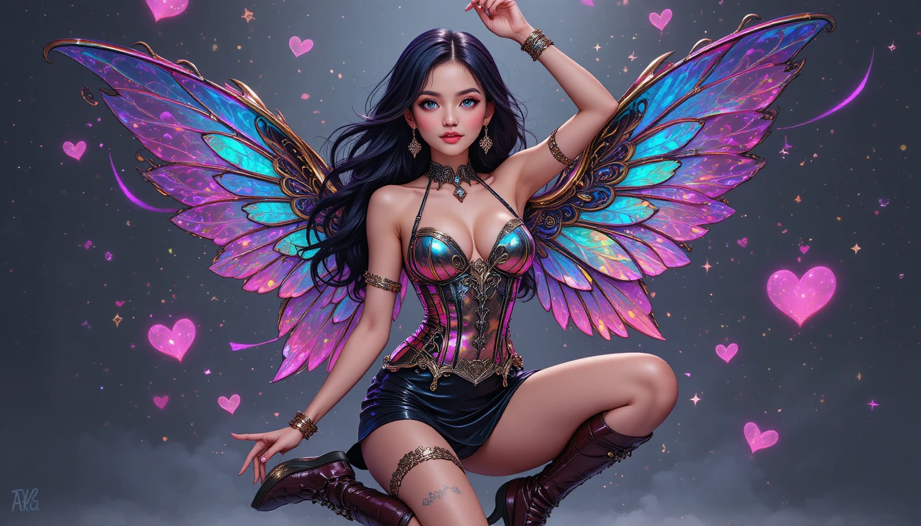Regal fantasy woman in ornate leather and metal corset