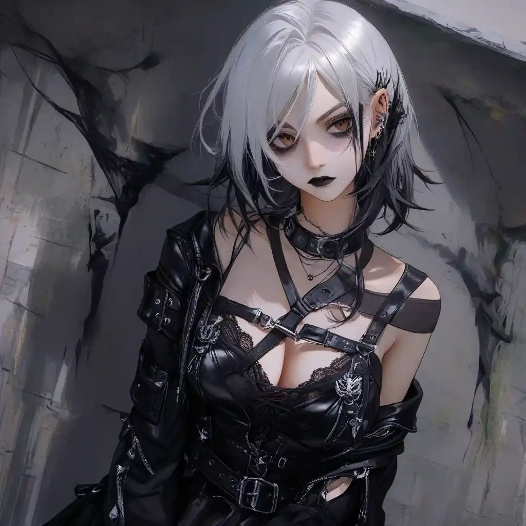Silver haired goth bard with dark poetic expression