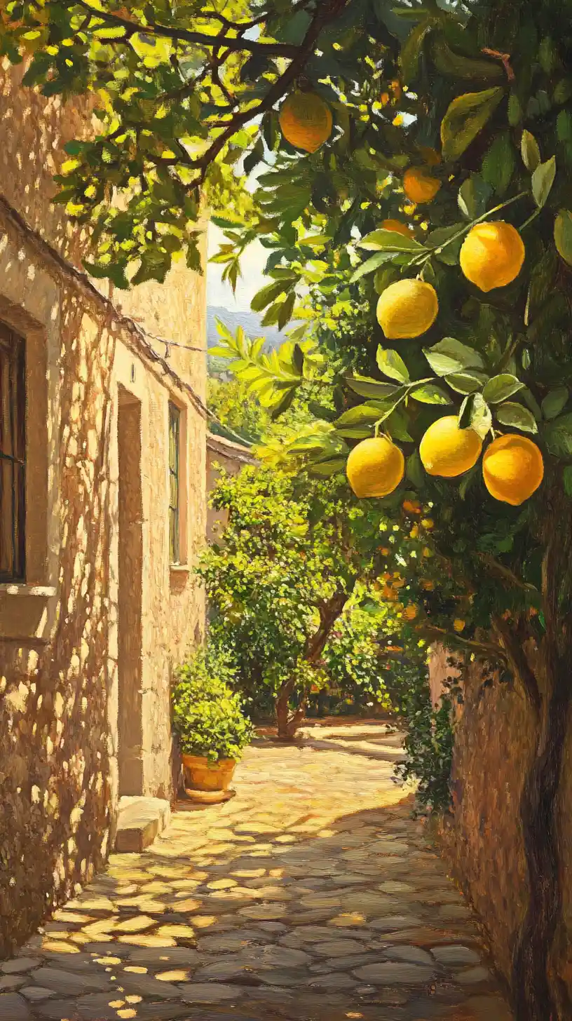 Citrus fruits on a romantic Sicilian plantation in soft light