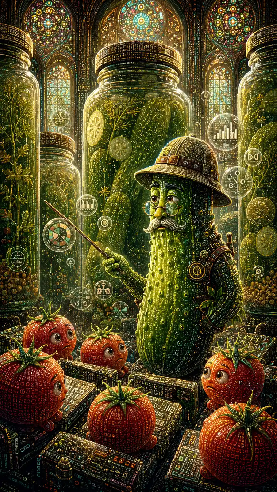 Dignified Pickle Mentor Guiding Nervous Baby Tomatoes