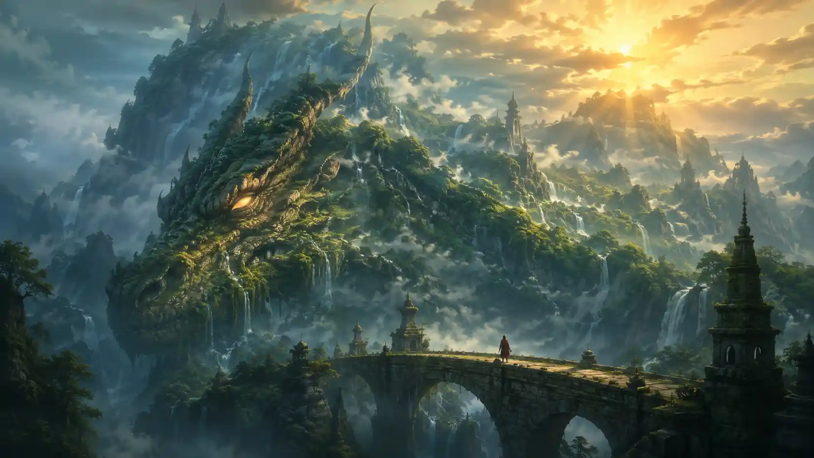 Paisagem montanhosa escondendo o perfil adormecido de um dragão