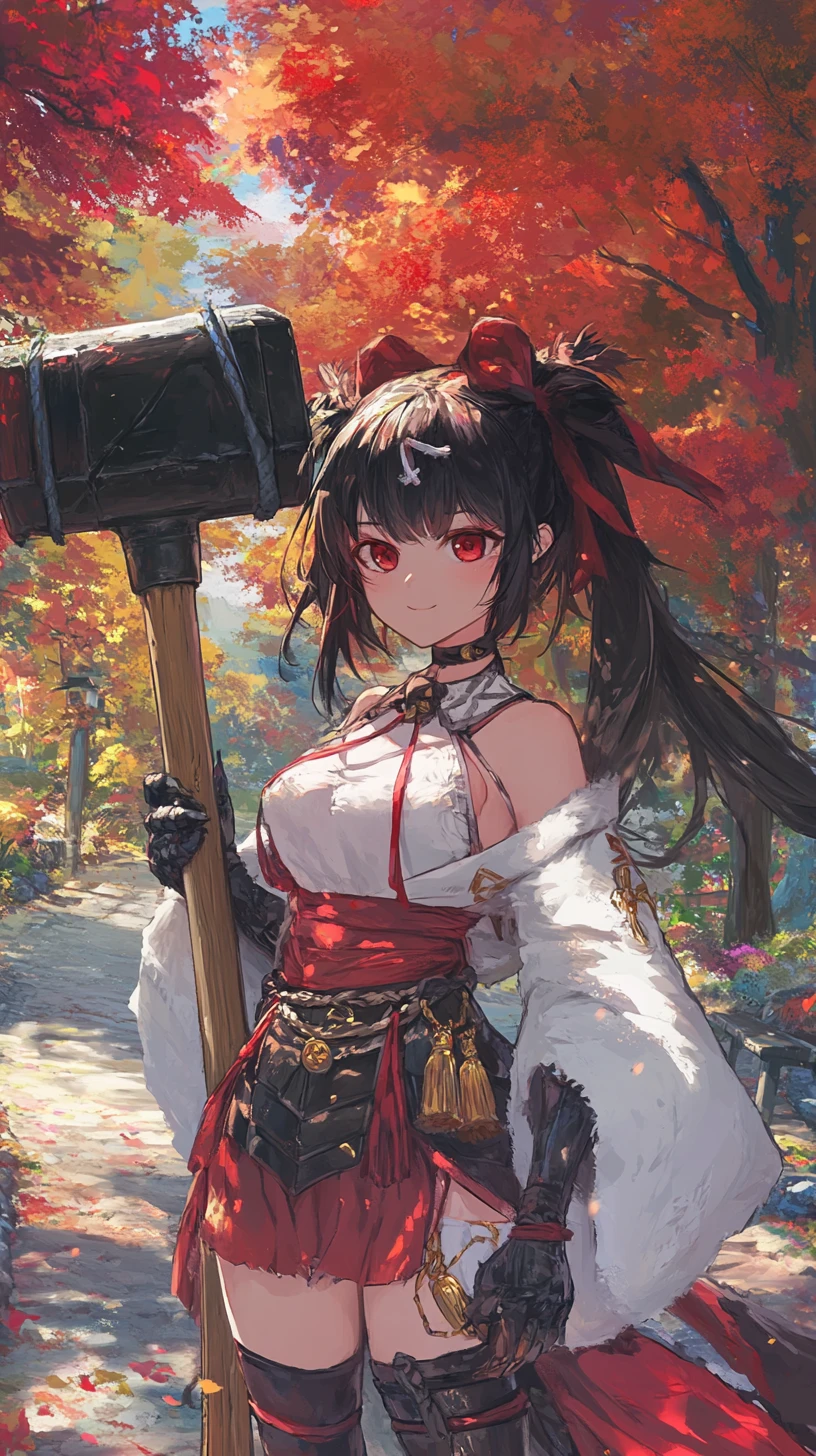 Anime girl warrior with hammer in ornate armor
