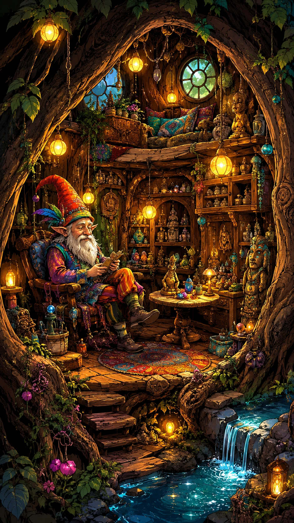 Cozy Tree Gnome Hideaway With Glowing Lights