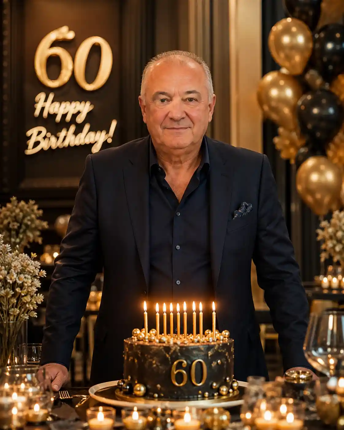 Retrato de cumpleaños cinematográfico con mujer y decoración de fiesta luminosa