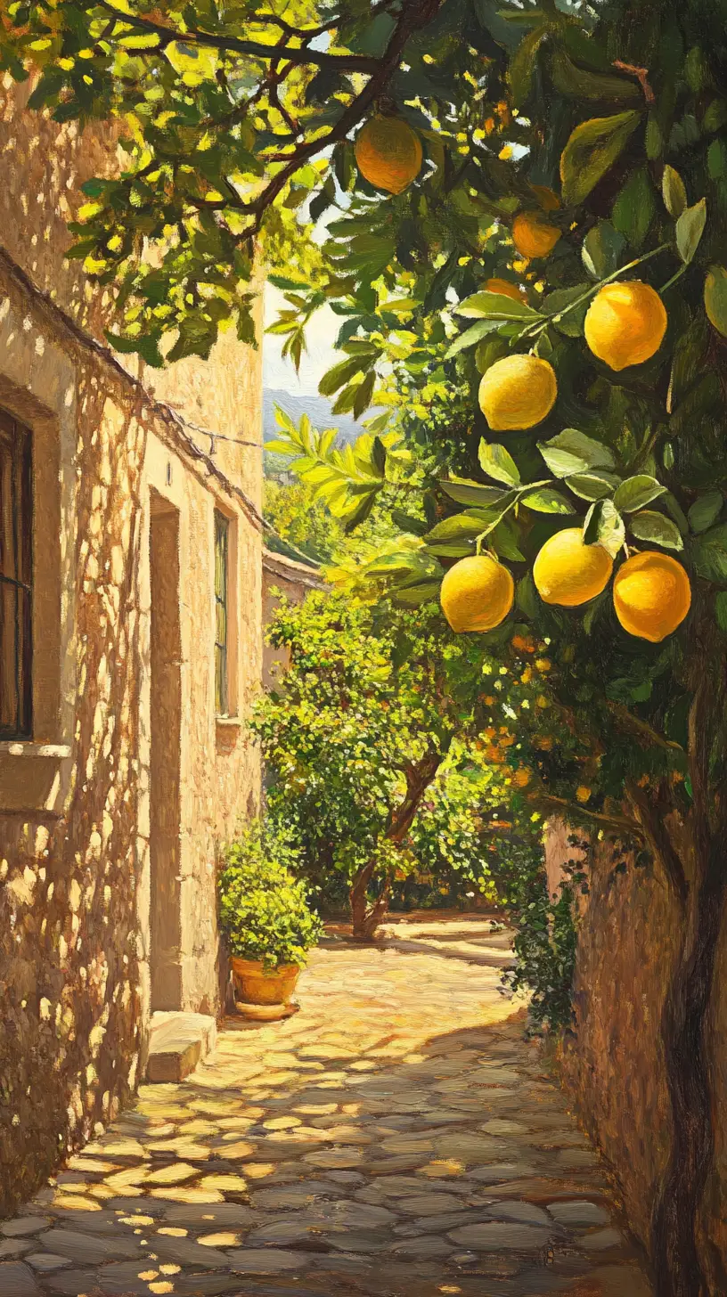Agrumi in una romantica piantagione siciliana nella luce soffusa