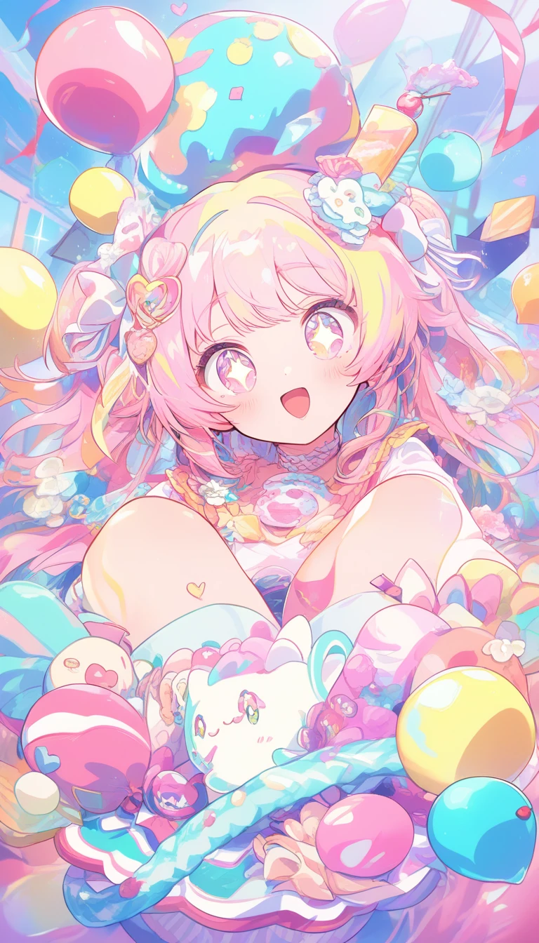 Ragazza anime carina con enorme gelato sundae traboccante