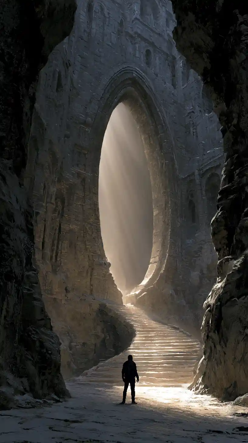 Colorful sci fi underground stargate in a detailed chamber