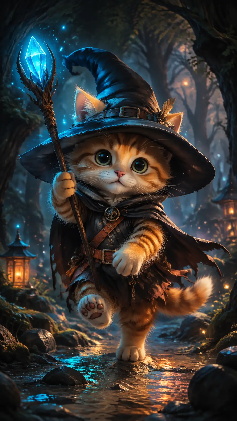 Charming fantasy hero in dynamic magical action scene