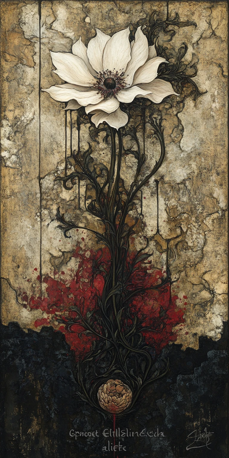 Single flower symbolizing the cycle of life and decay