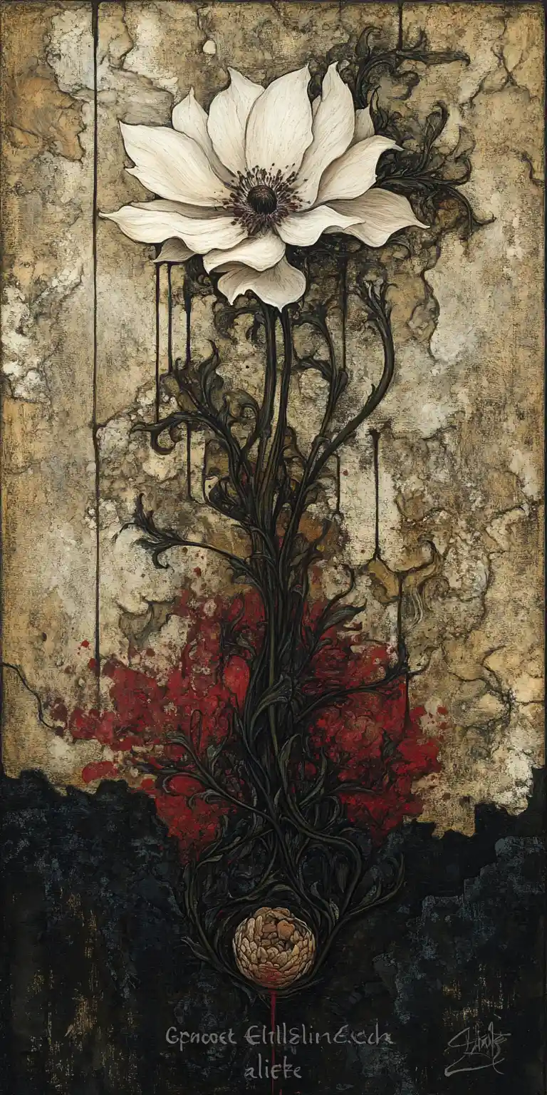 Single flower symbolizing the cycle of life and decay