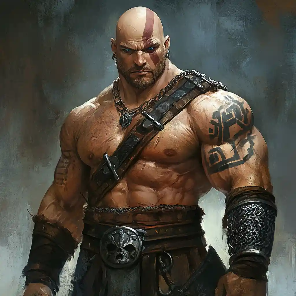 Ashen Skinned Goliath Warrior With Tribal Tattoos