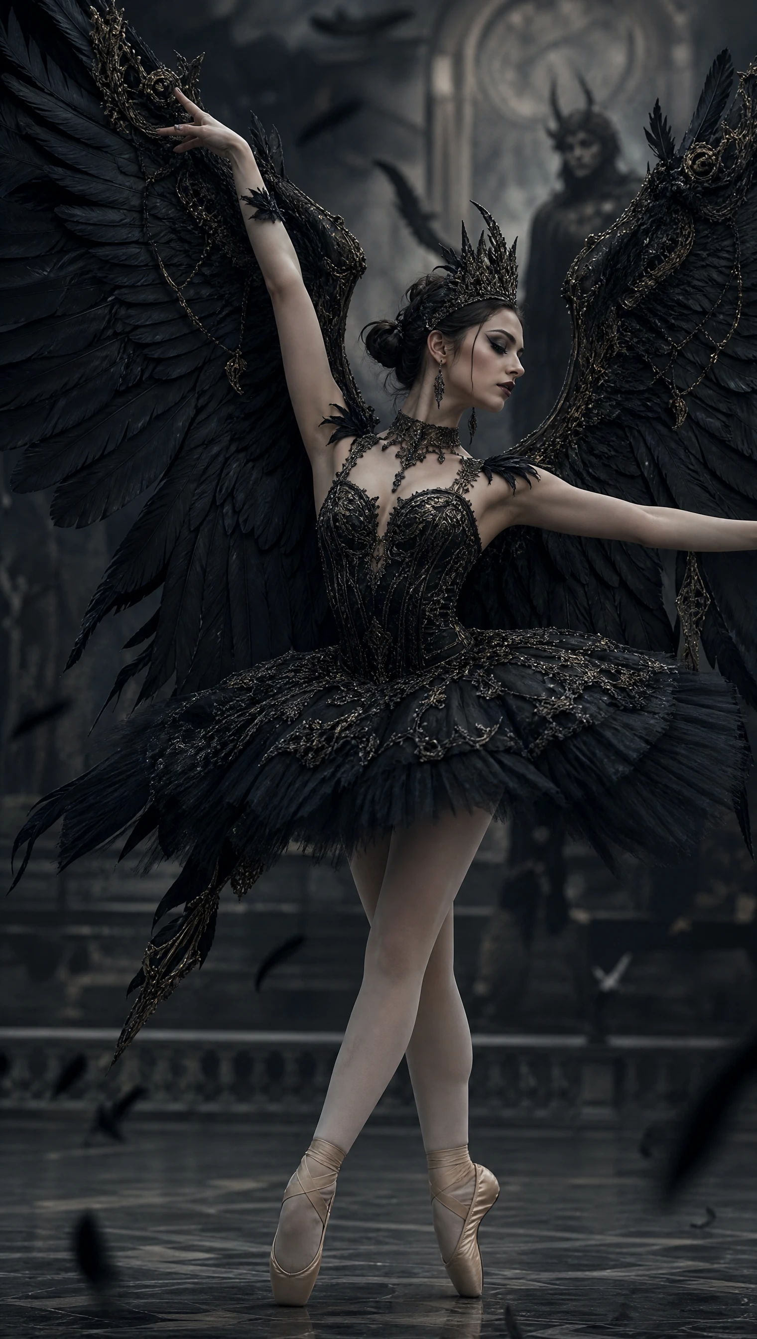 Ballerina angelo dark fantasy in costume teatrale gotico
