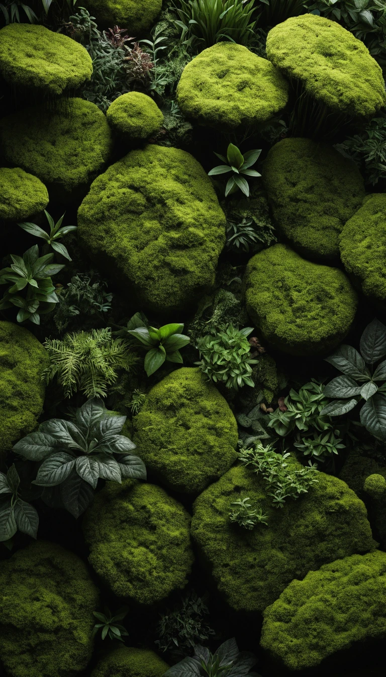 Moss covered bolt against a deep black background