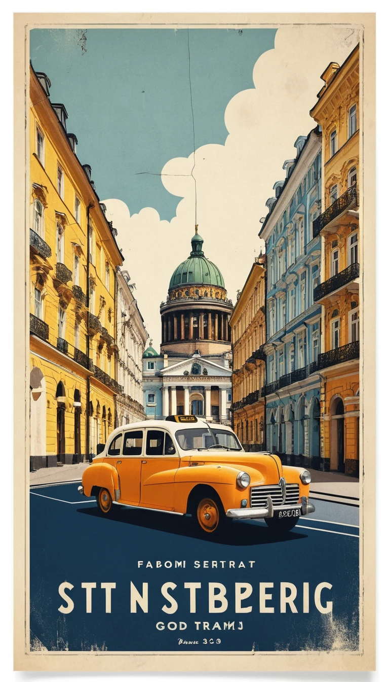 Póster de viaje vintage en collage de San Petersburgo, Rusia