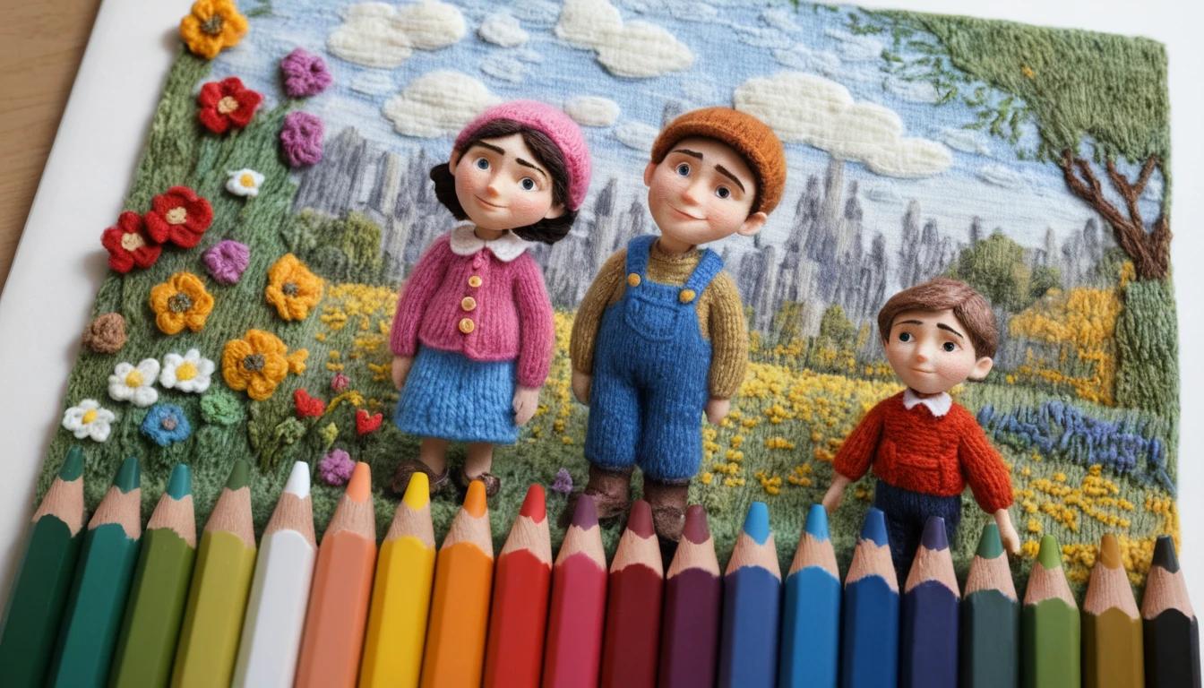 Mutter und Sohn in liebevoller kindlicher Illustration mit Herzen