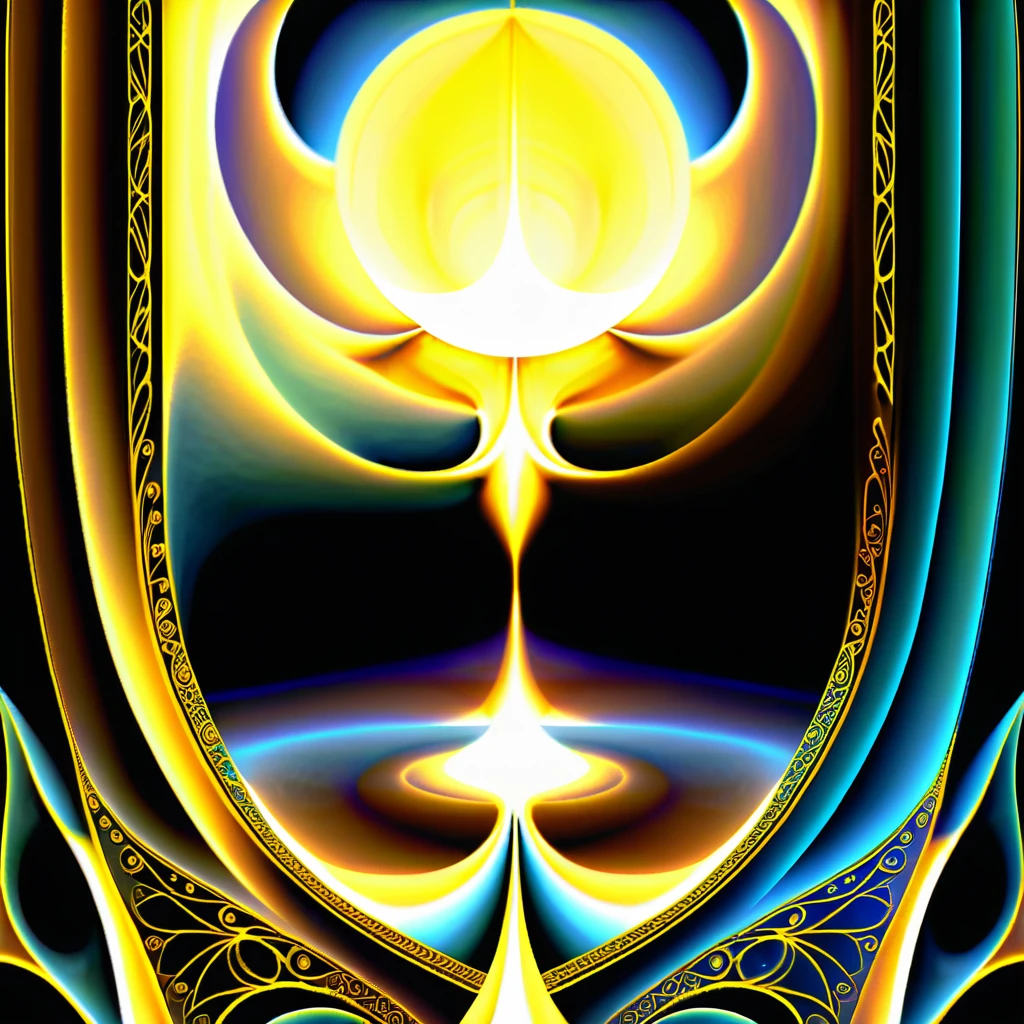 Tapiz fractal dorado que brilla en un espacio abstracto etéreo