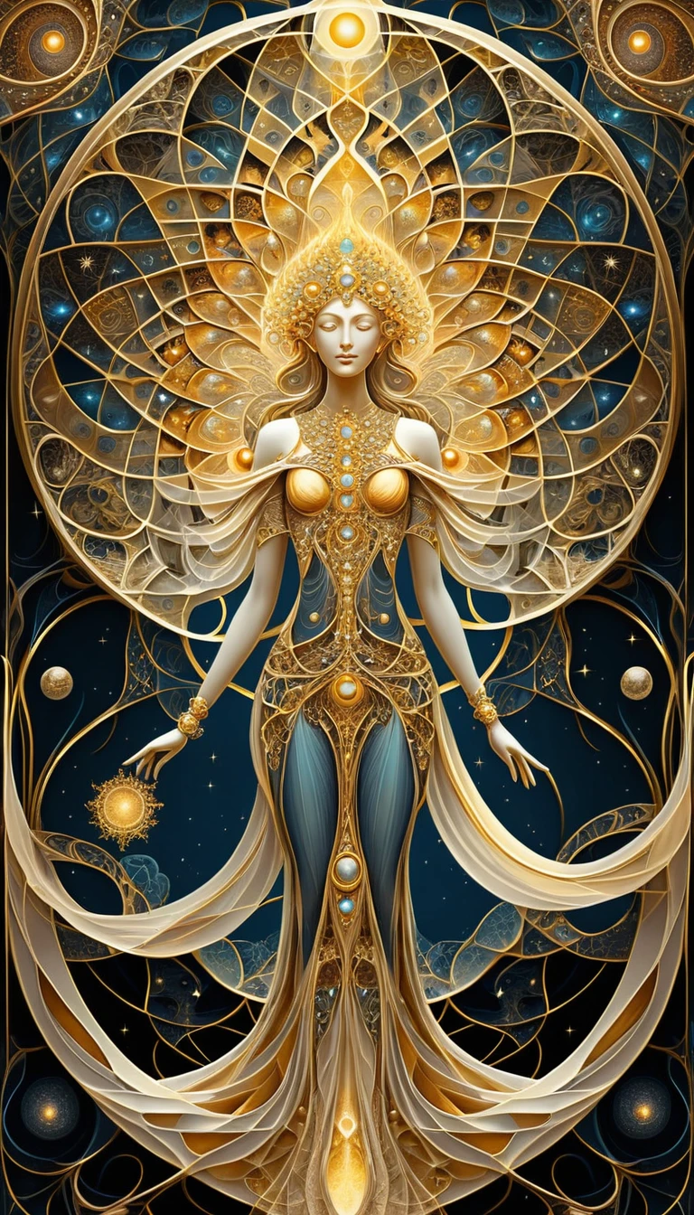 Tapiz fractal dorado de existencia divina etérea