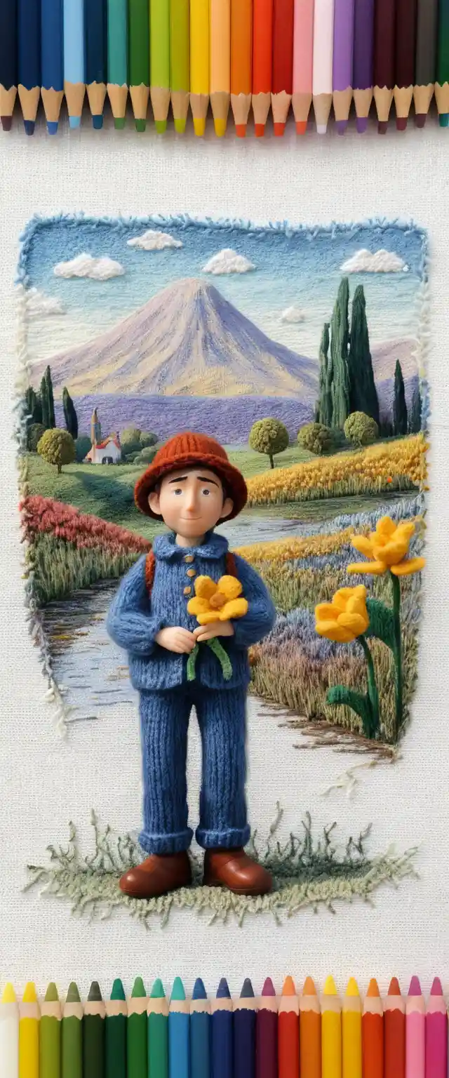 Mother and son in a childlike cartoon illustration with hearts