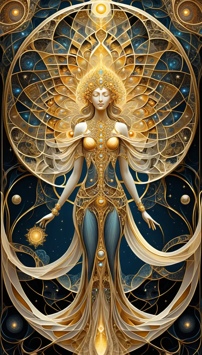Tapiz fractal dorado de existencia divina etérea