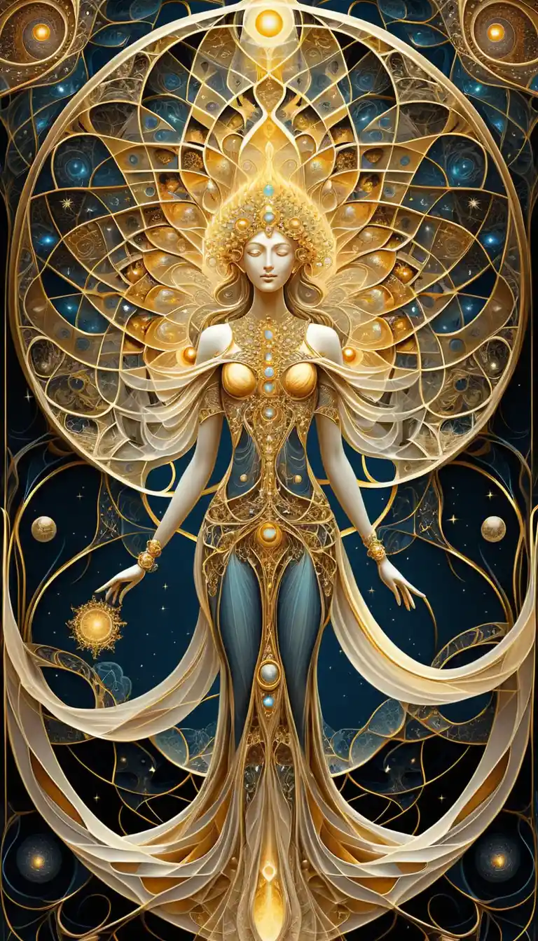 Tapiz fractal dorado de existencia divina etérea