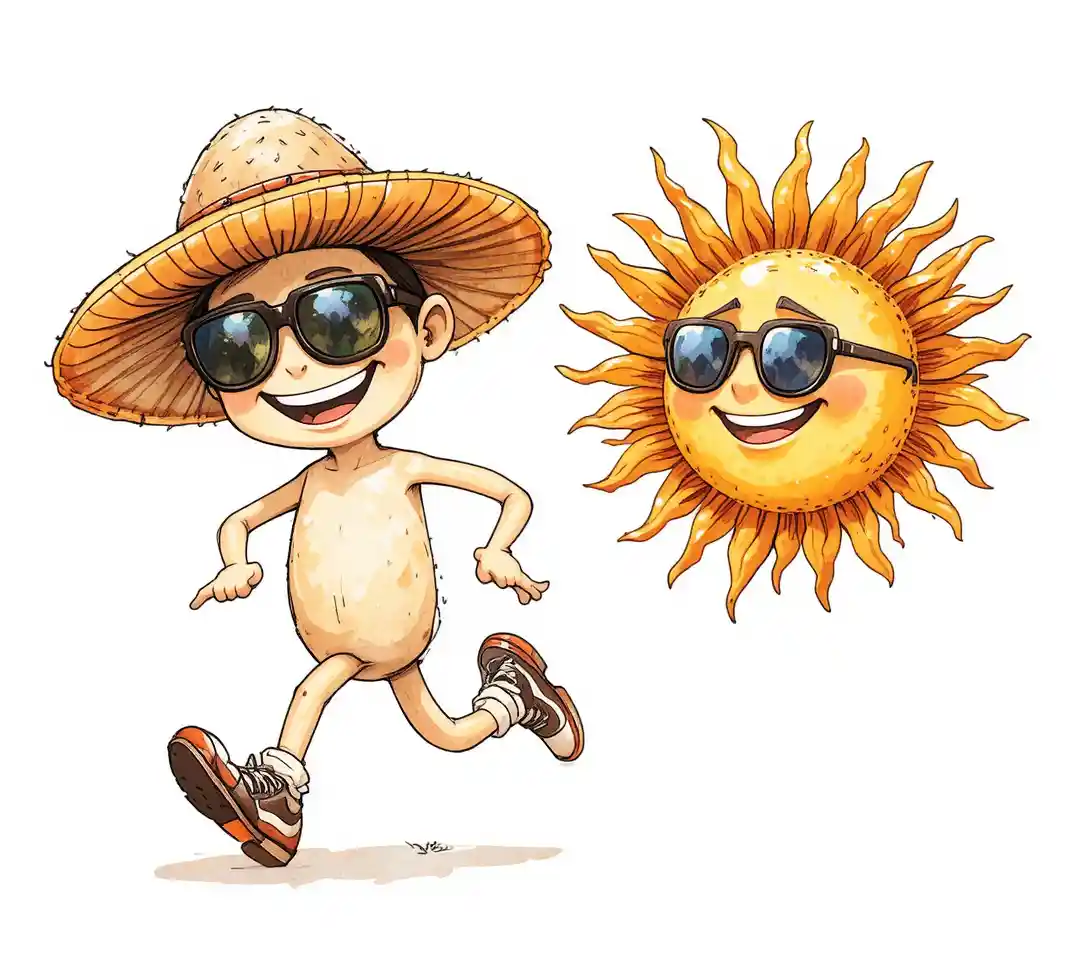 Personaje de hongo de estilo retro corriendo con gran sonrisa