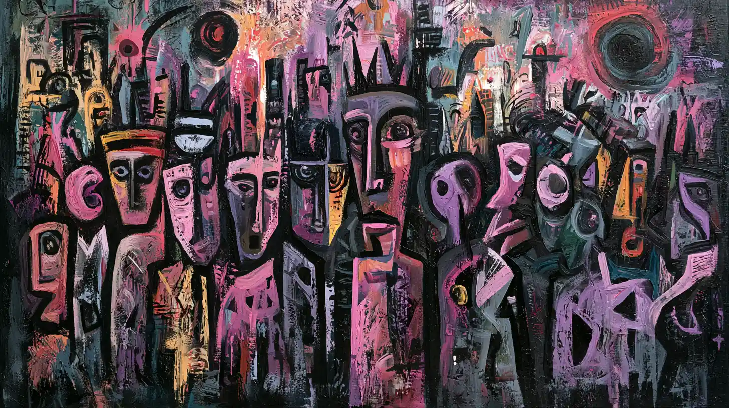 Secret council in a maze like sanctum before a dark city