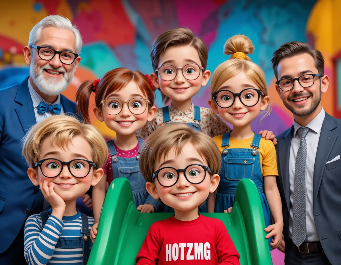 Portrait de groupe multigénérationnel souriant sur fond coloré