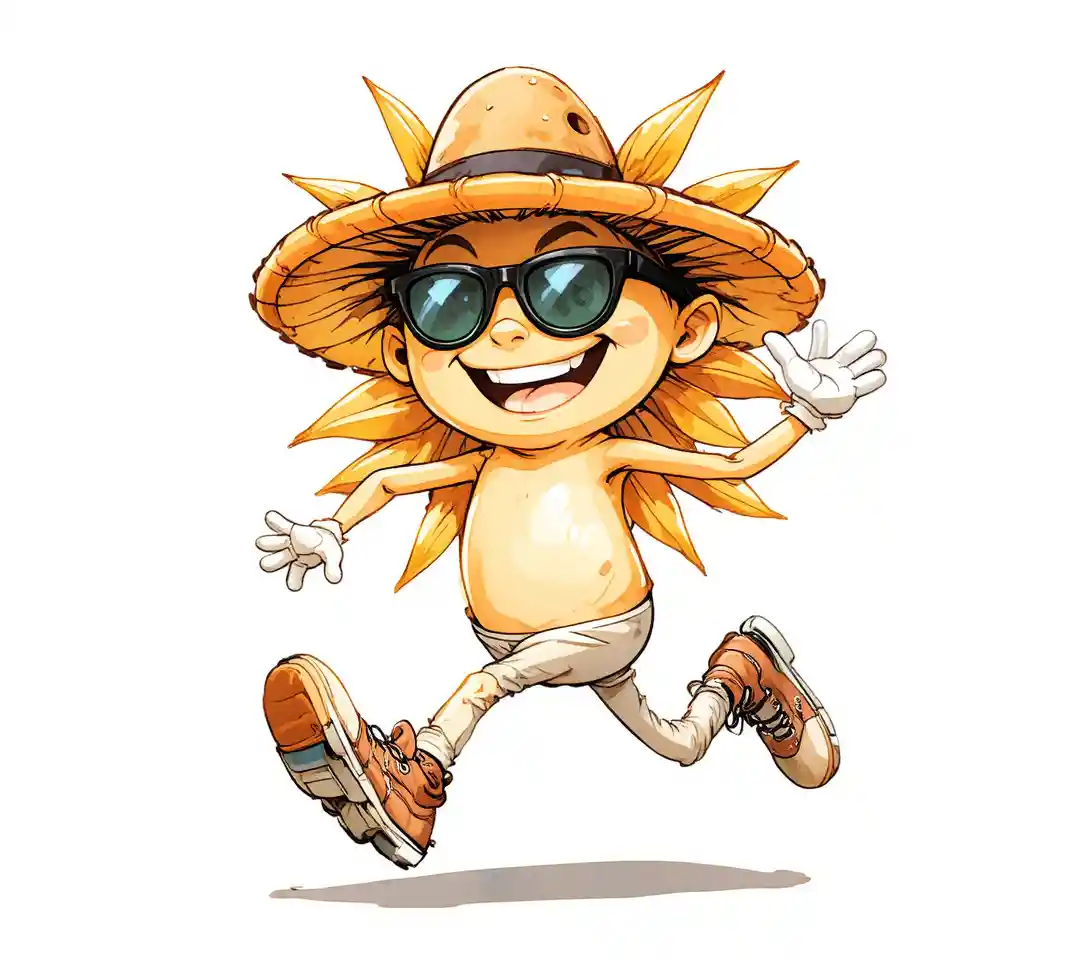 Retro cartoon mushroom character running with dynamic energy