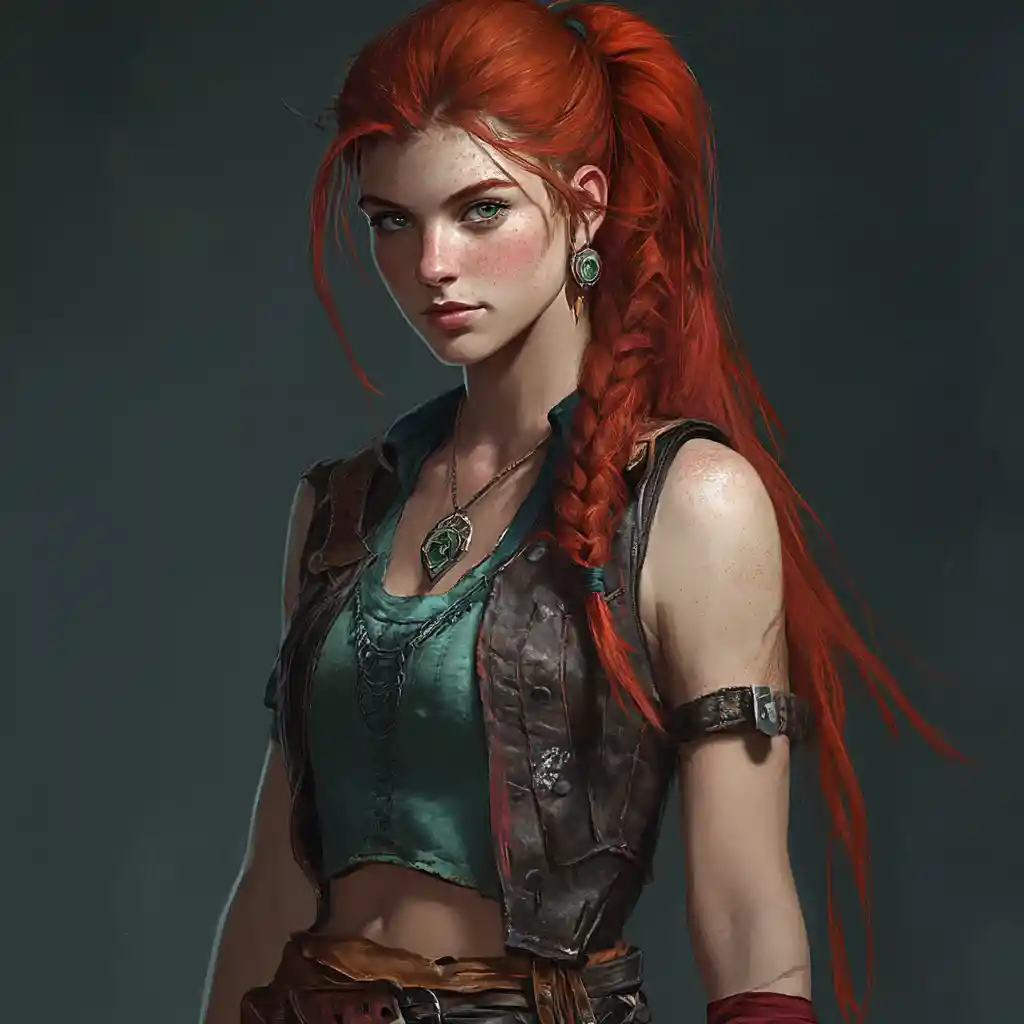 Red haired fantasy treasure hunter with magical talisman