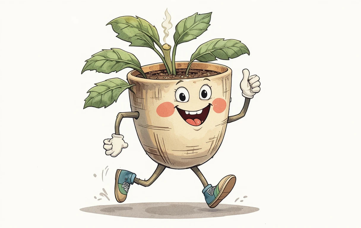 Vintage cartoon monstera plant character giving thumbs up