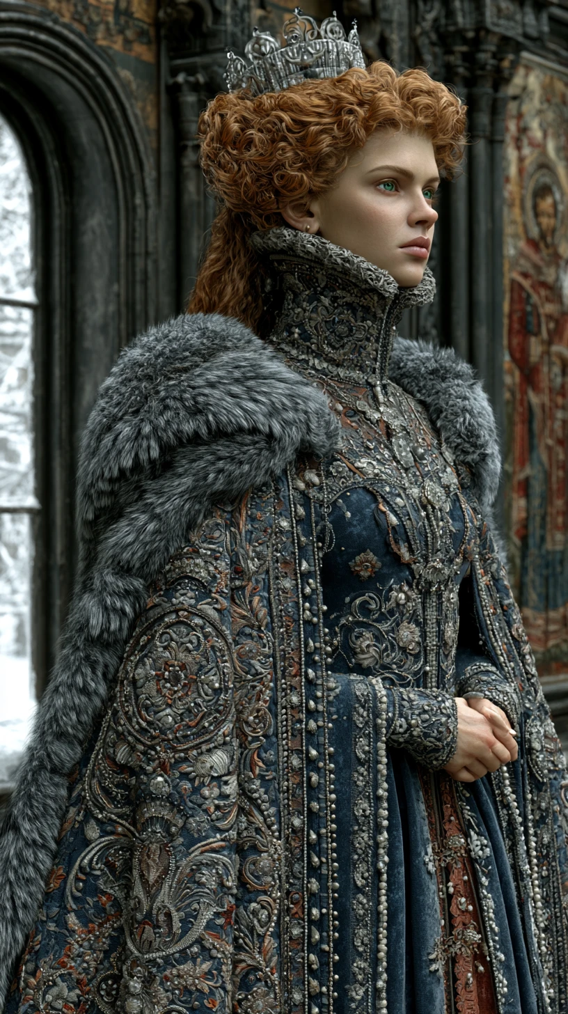 Joven reina eslava en un oscuro castillo medieval – retrato