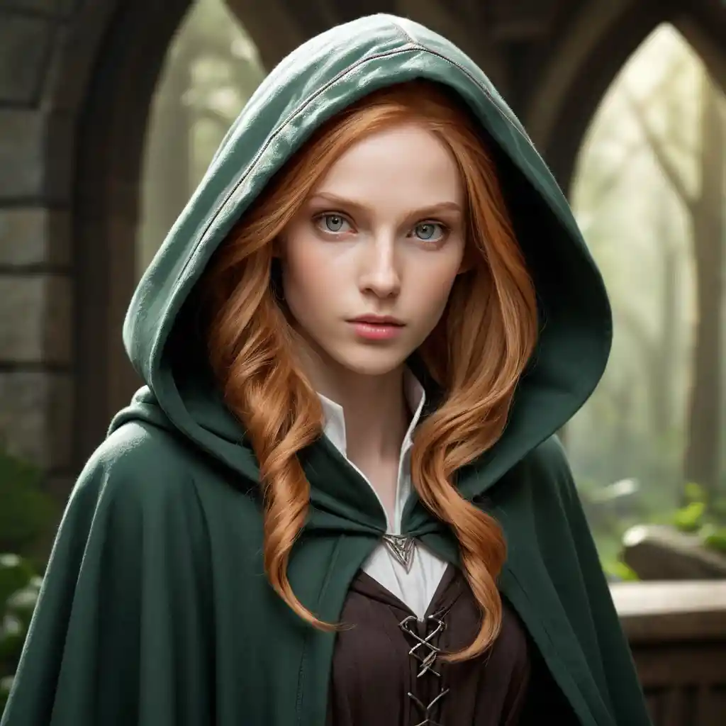 Curious elf rogue with hooded cloak and gray eyes