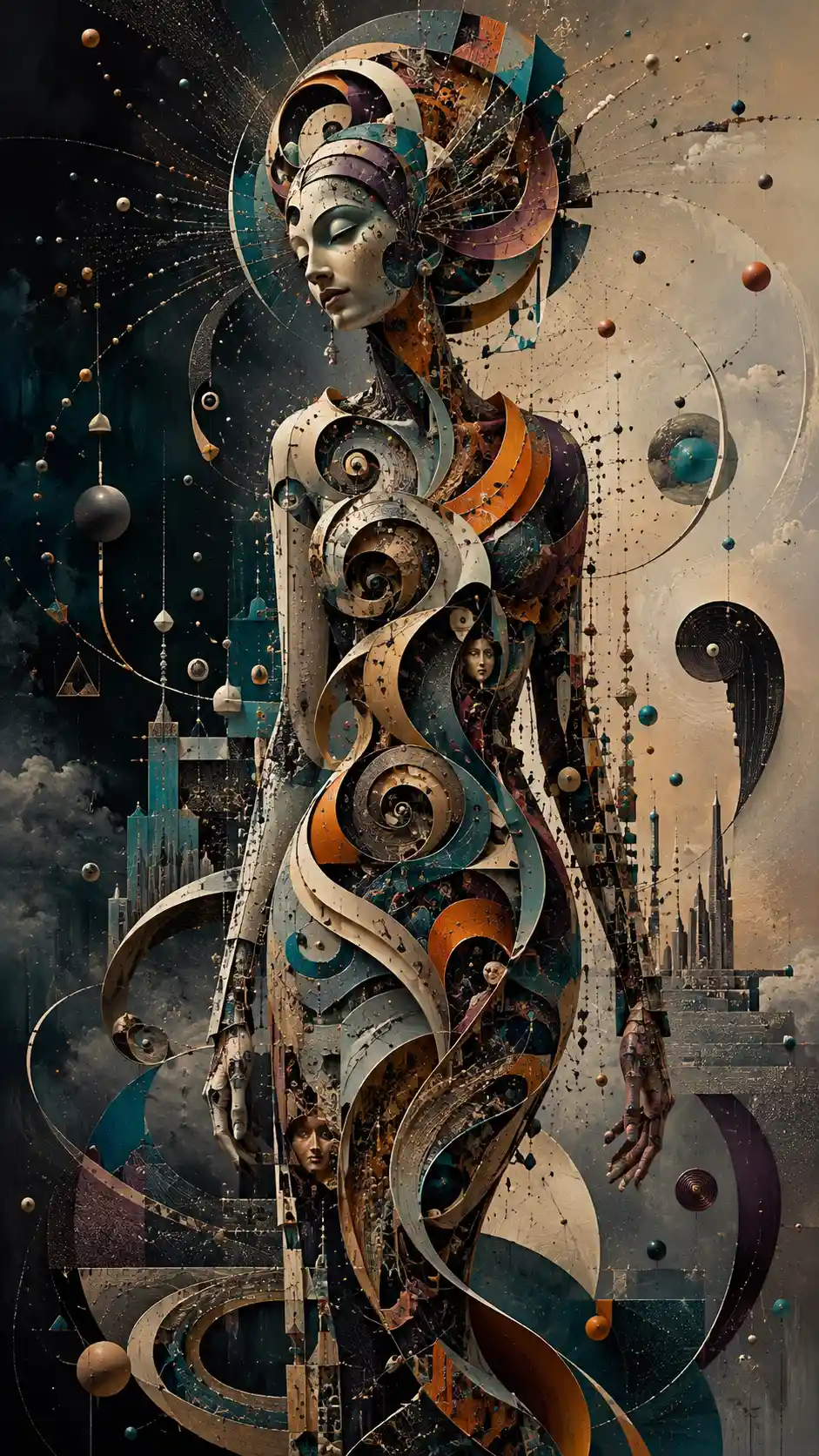Figura de Cinta Surreal en un Paisaje Abstracto Imposible