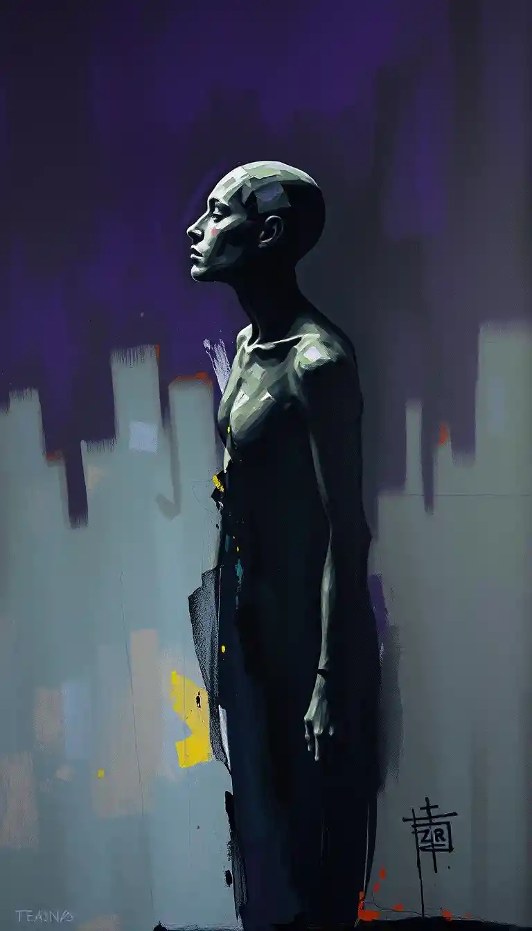 Enigmático perfil humano semi figurativo que emerge del color
