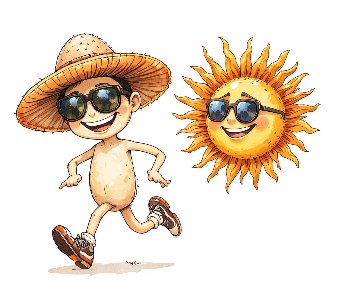 Personaje de hongo de estilo retro corriendo con gran sonrisa