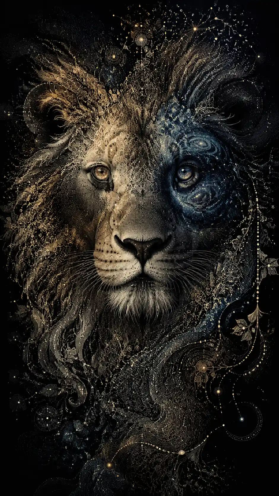 Surreal animal portrait woven from constellations and data points