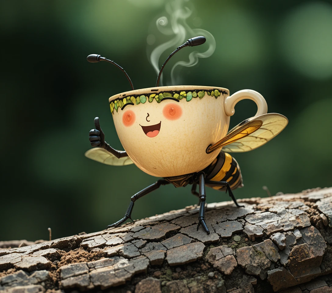 Fröhliche Vintage-Cartoon-Kaffeetasse mit Dampf