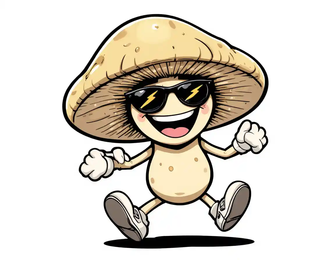 Joyful running mushroom character in retro cartoon style