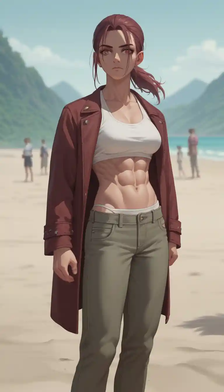 自信に満ちたファンタジー水着戦士スタイルの若い女性