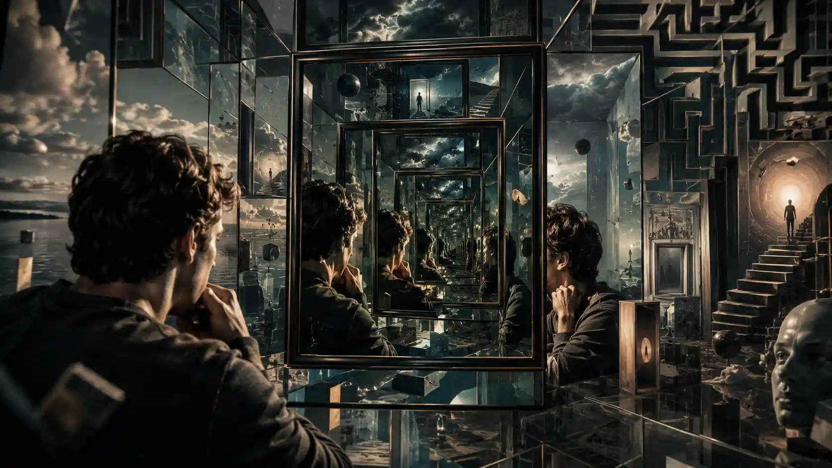 Endless maze of mirrored thoughts in abstract illusion