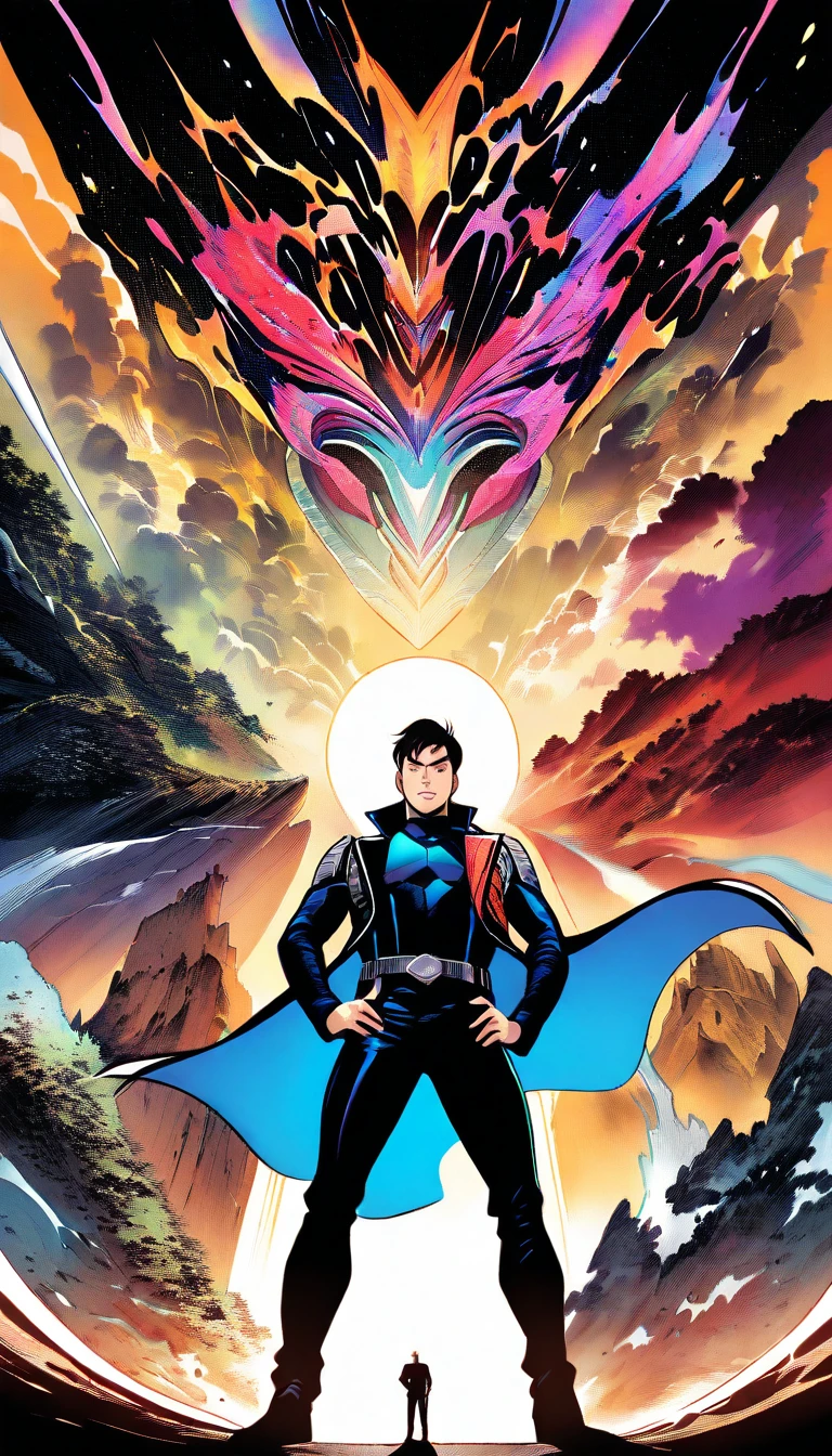Futuristic starship captain in bold comic book style