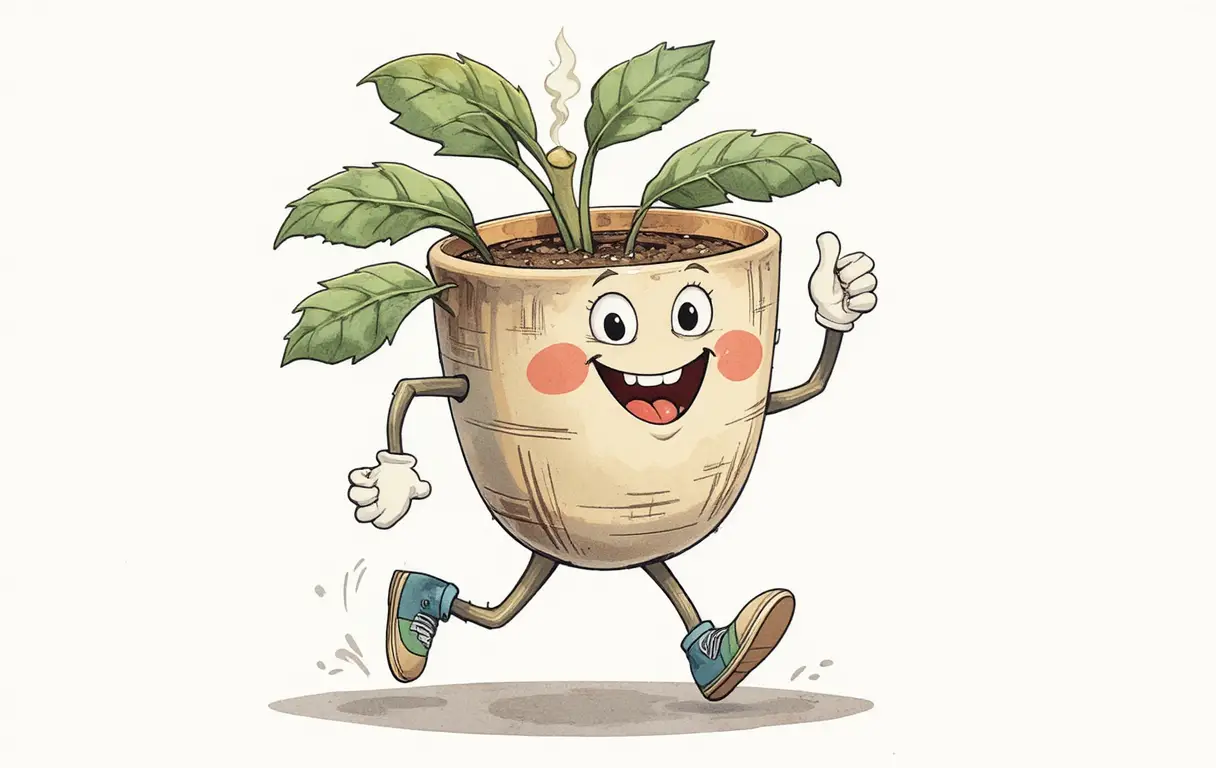 Vintage cartoon monstera plant character giving thumbs up
