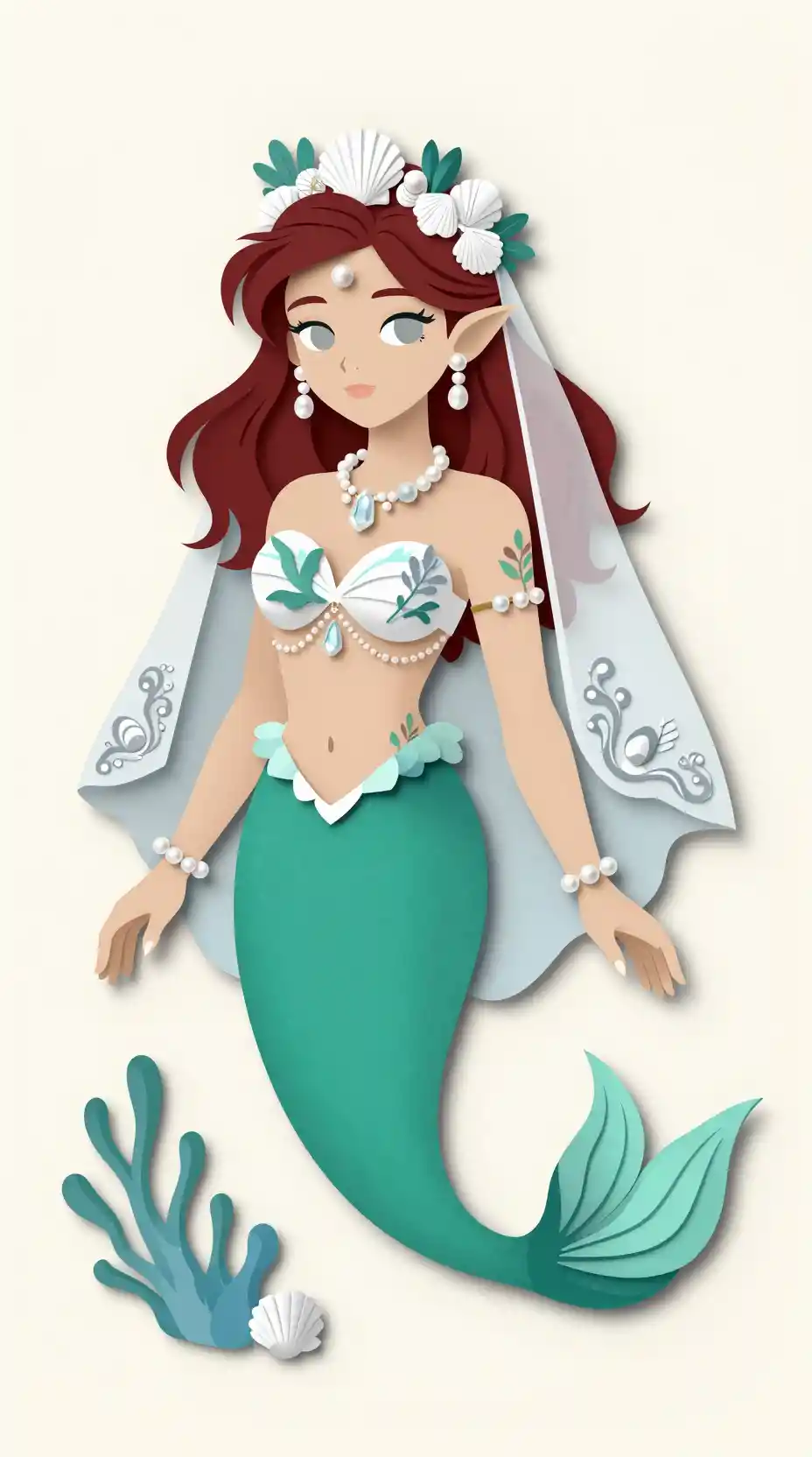 Elegante princesa sereia adolescente com cauda verde-esmeralda