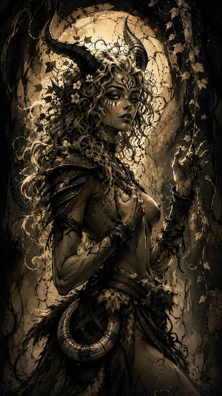 Angular ink drawing with exaggerated gothic chiaroscuro contrast