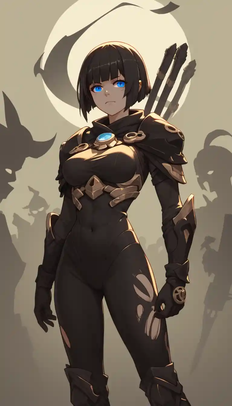 Heroína guerreira de anime em pose com collant blindado elegante