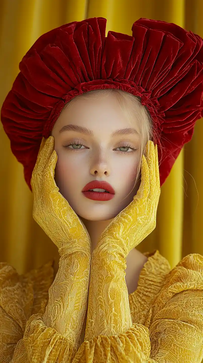 High fashion photography with surreal and vintage aesthetics