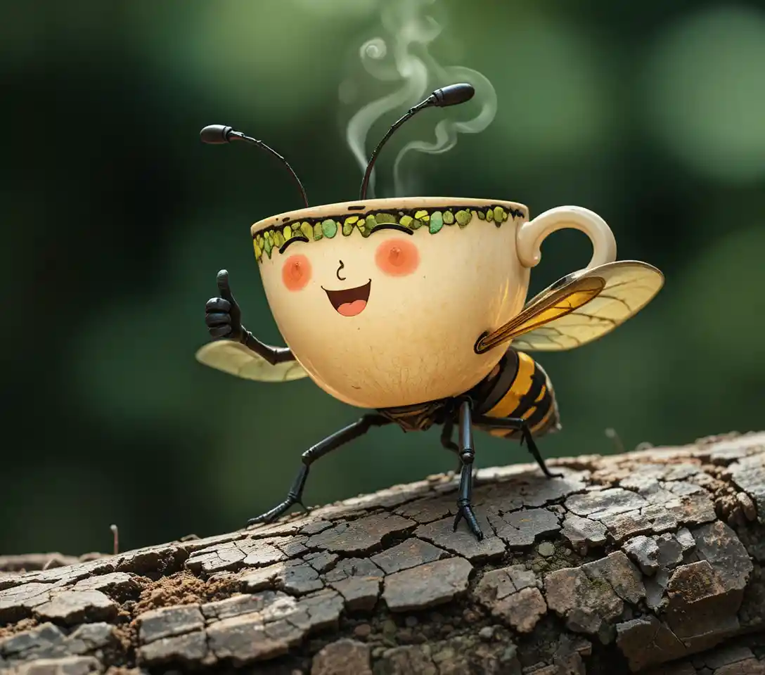 Fröhliche Vintage-Cartoon-Kaffeetasse mit Dampf